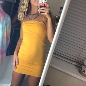 Yellow square neck body con